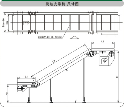 裙邊擋板皮帶爬坡機示意圖紙
